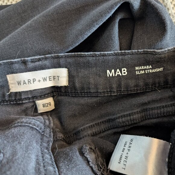 Warp + Weft MAB Slim Straight Claremont Jeans Black Size 8/29 front hem slits - Picture 2 of 10